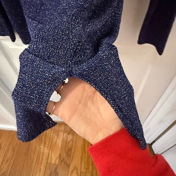 Chicos Women Size 2/L Long Sleeve Purple Metallic Knit Asymmetrical Sweater Top - Picture 8 of 15